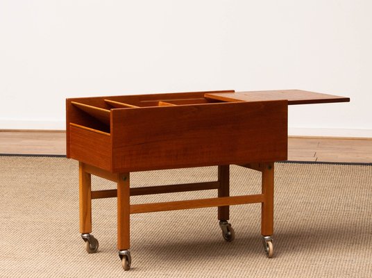 Teak and Oak Side Table with Magazine Storage and Sliding Top, Denmark, 1960s-JE-1290683