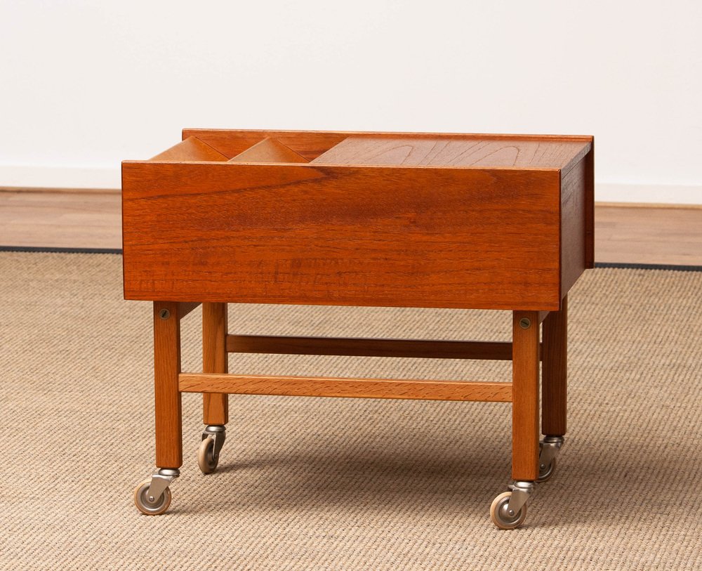 Teak and Oak Side Table with Magazine Storage and Sliding Top, Denmark, 1960s