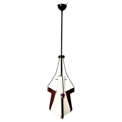 Teak and Opaline Glass Hanging Light from Stilnovo, 1950s-TOI-1801018