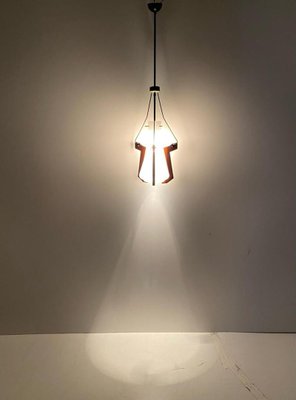 Teak and Opaline Glass Hanging Light from Stilnovo, 1950s-TOI-1801018