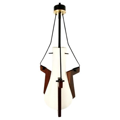 Teak and Opaline Glass Hanging Light from Stilnovo, 1950s-TOI-1801018