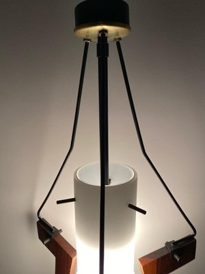 Teak and Opaline Glass Hanging Light from Stilnovo, 1950s-TOI-1801018