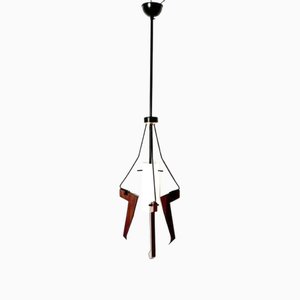 Teak and Opaline Glass Hanging Light from Stilnovo, 1950s-TOI-1801018