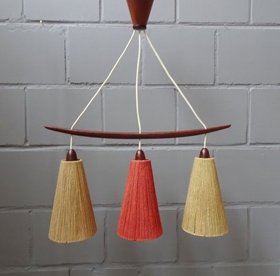 Teak and Sisal Ceiling Lamp in Beige and Dark Red from Temde, 1960s-POM-828026