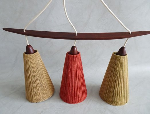 Teak and Sisal Ceiling Lamp in Beige and Dark Red from Temde, 1960s-POM-828026