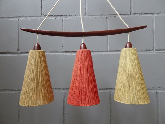 Teak and Sisal Ceiling Lamp in Beige and Dark Red from Temde, 1960s-POM-828026