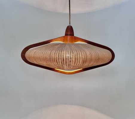 Teak and Sisal Cord Weave Hanging Lamp from Temde Leuchten, 1960s-JP-1820958