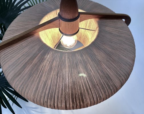 Teak and Sisal Cord Weave Hanging Lamp from Temde Leuchten, 1960s-JP-1820958