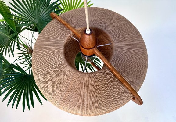 Teak and Sisal Cord Weave Hanging Lamp from Temde Leuchten, 1960s-JP-1820958