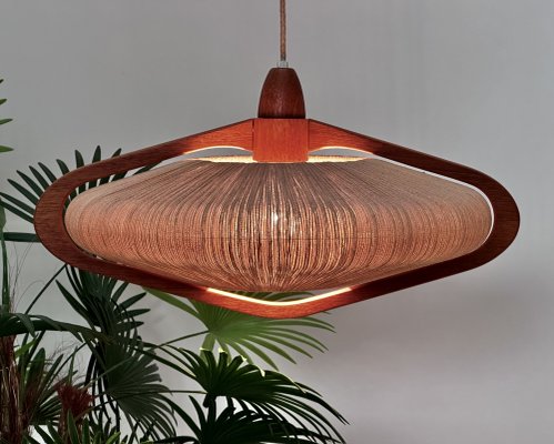 Teak and Sisal Cord Weave Hanging Lamp from Temde Leuchten, 1960s-JP-1820958