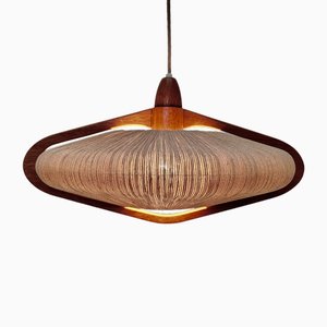 Teak and Sisal Cord Weave Hanging Lamp from Temde Leuchten, 1960s-JP-1820958