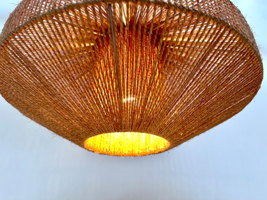 Teak and Sisal Cord Weave Hanging Lamp from Temde Leuchten, Germany, 1950s-JP-1805292