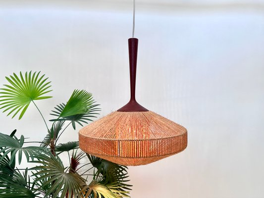 Teak and Sisal Cord Weave Hanging Lamp from Temde Leuchten, Germany, 1950s-JP-1805292