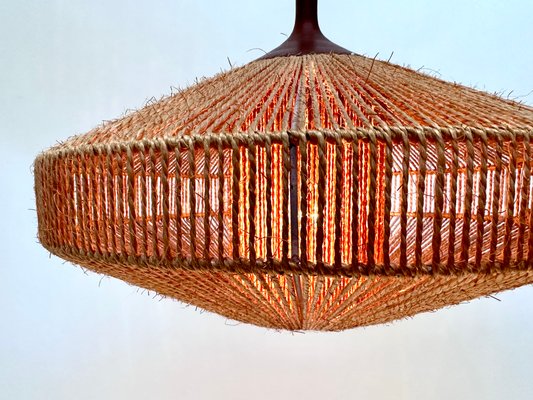 Teak and Sisal Cord Weave Hanging Lamp from Temde Leuchten, Germany, 1950s-JP-1805292