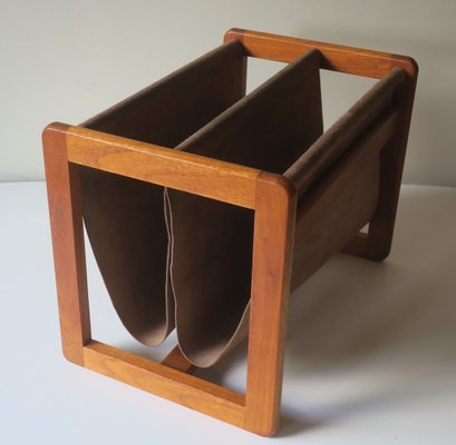 Teak and Suede Leather Magazine Rack by Aksel Kjersgaard, Denmark, 1960s-ED-2035674