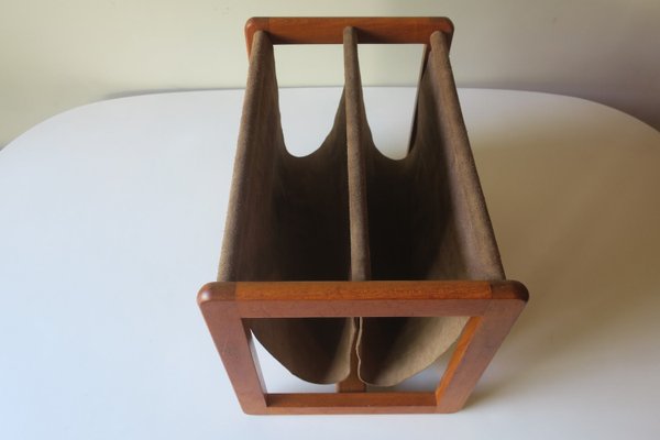 Teak and Suede Leather Magazine Rack by Aksel Kjersgaard, Denmark, 1960s-ED-2035674