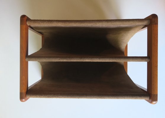 Teak and Suede Leather Magazine Rack by Aksel Kjersgaard, Denmark, 1960s-ED-2035674