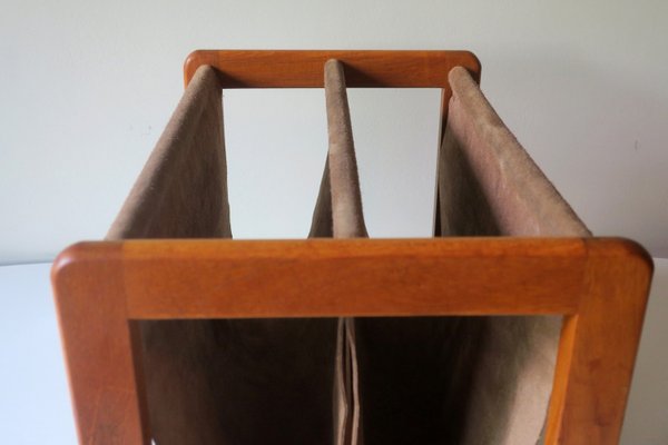 Teak and Suede Leather Magazine Rack by Aksel Kjersgaard, Denmark, 1960s-ED-2035674