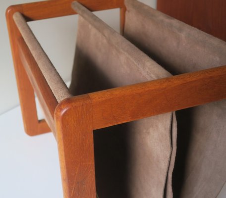 Teak and Suede Leather Magazine Rack by Aksel Kjersgaard, Denmark, 1960s-ED-2035674