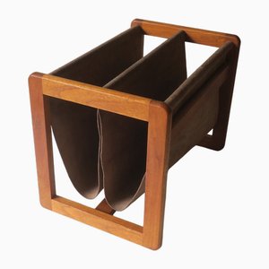 Teak and Suede Leather Magazine Rack by Aksel Kjersgaard, Denmark, 1960s-ED-2035674