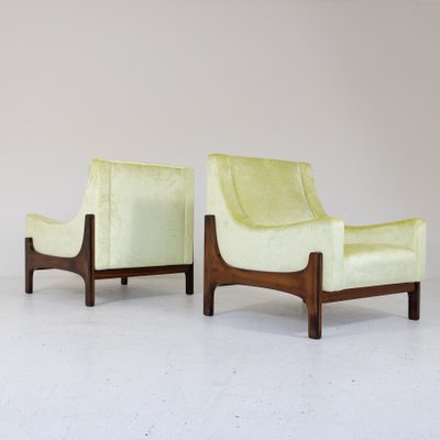 Teak and Velvet Armchairs, 1960s, Set of 2-SXX-1808380