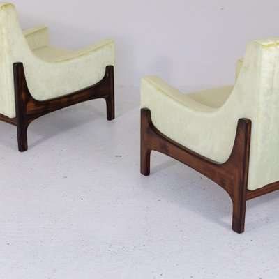 Teak and Velvet Armchairs, 1960s, Set of 2-SXX-1808380