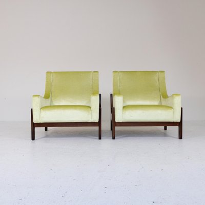 Teak and Velvet Armchairs, 1960s, Set of 2-SXX-1808380