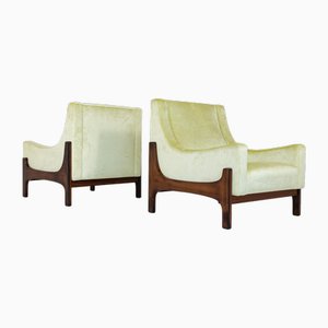 Teak and Velvet Armchairs, 1960s, Set of 2-SXX-1808380