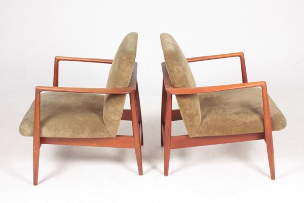 Teak and Velvet Lounge Chairs from C.B. Hansen, 1950s, Set of 2-FK-618397