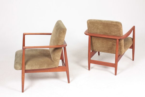 Teak and Velvet Lounge Chairs from C.B. Hansen, 1950s, Set of 2-FK-618397