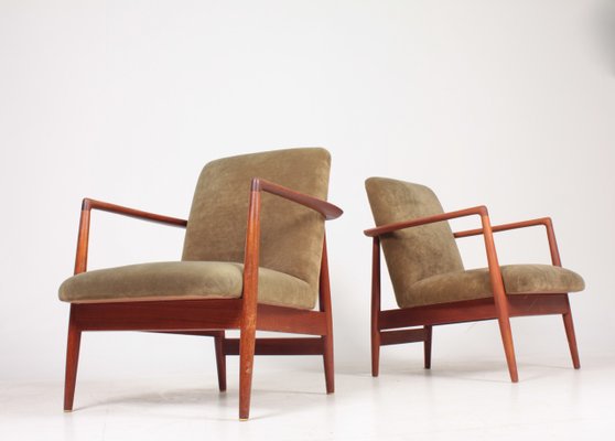 Teak and Velvet Lounge Chairs from C.B. Hansen, 1950s, Set of 2-FK-618397