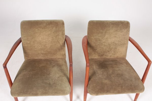 Teak and Velvet Lounge Chairs from C.B. Hansen, 1950s, Set of 2-FK-618397