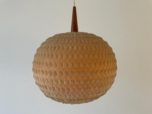 Teak Ball Ceiling Lamp with Fabric Shade from Temde, Switzerland, 1960s-RDS-1725994