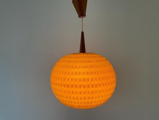 Teak Ball Ceiling Lamp with Fabric Shade from Temde, Switzerland, 1960s-RDS-1725994