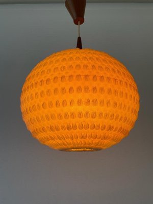 Teak Ball Ceiling Lamp with Fabric Shade from Temde, Switzerland, 1960s-RDS-1725994