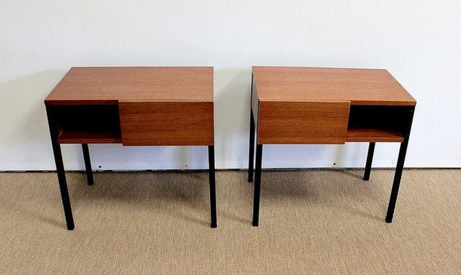 Teak Bedside or End Tables in the Style of Minvielle, 1960s, Set of 2-RVK-953840