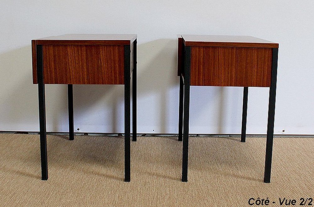 Teak Bedside or End Tables in the Style of Minvielle, 1960s, Set of 2