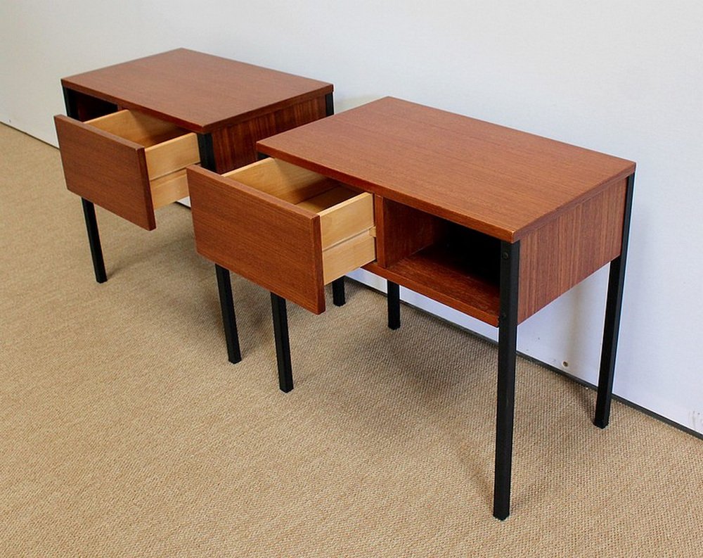 Teak Bedside or End Tables in the Style of Minvielle, 1960s, Set of 2-RVK-953840