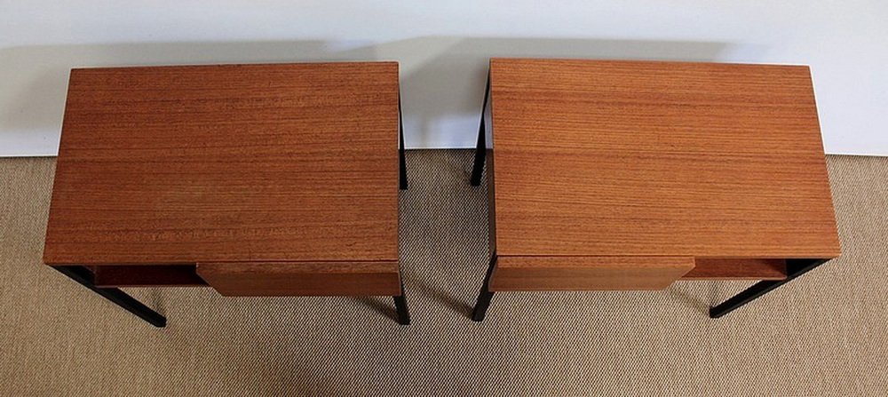 Teak Bedside or End Tables in the Style of Minvielle, 1960s, Set of 2-RVK-953840