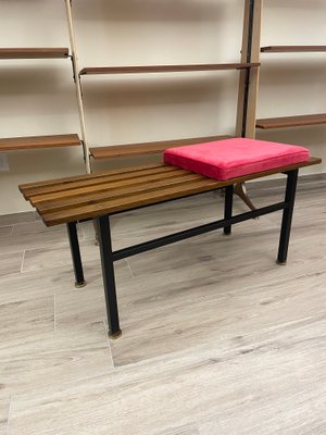 Teak Bench with Red Pillow, 1960s-JHL-1153222