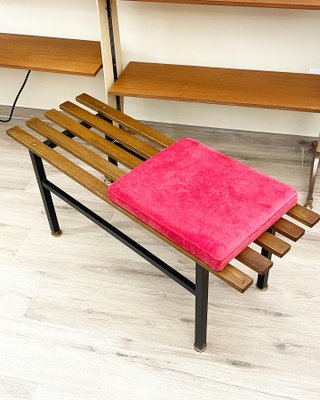 Teak Bench with Red Pillow, 1960s-JHL-1153222