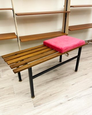 Teak Bench with Red Pillow, 1960s-JHL-1153222