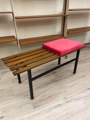 Teak Bench with Red Pillow, 1960s-JHL-1153222