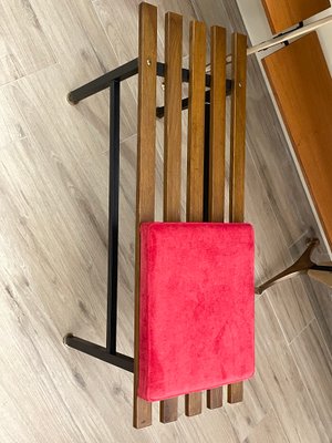 Teak Bench with Red Pillow, 1960s-JHL-1153222