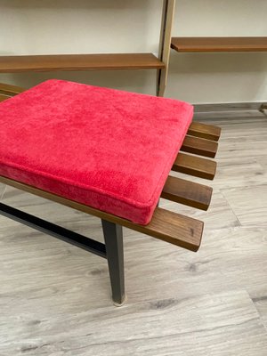 Teak Bench with Red Pillow, 1960s-JHL-1153222