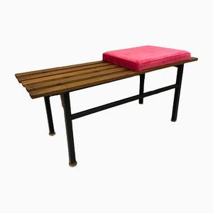 Teak Bench with Red Pillow, 1960s-JHL-1153222