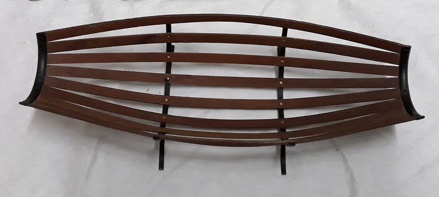 Teak Black Lacquered Iron & Copper Fruit Bowl, 1960s-HOI-799390