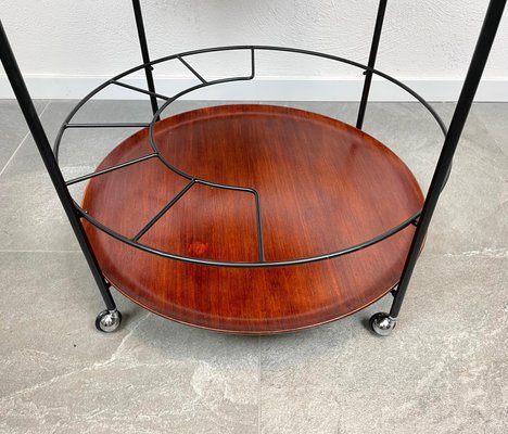 Teak & Black Metal Round Serving Cart Tray, Italy, 1960s-LYQ-1171494