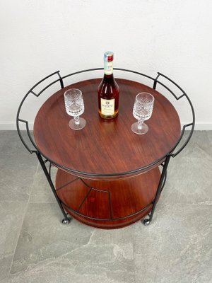 Teak & Black Metal Round Serving Cart Tray, Italy, 1960s-LYQ-1171494