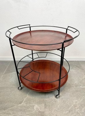 Teak & Black Metal Round Serving Cart Tray, Italy, 1960s-LYQ-1171494